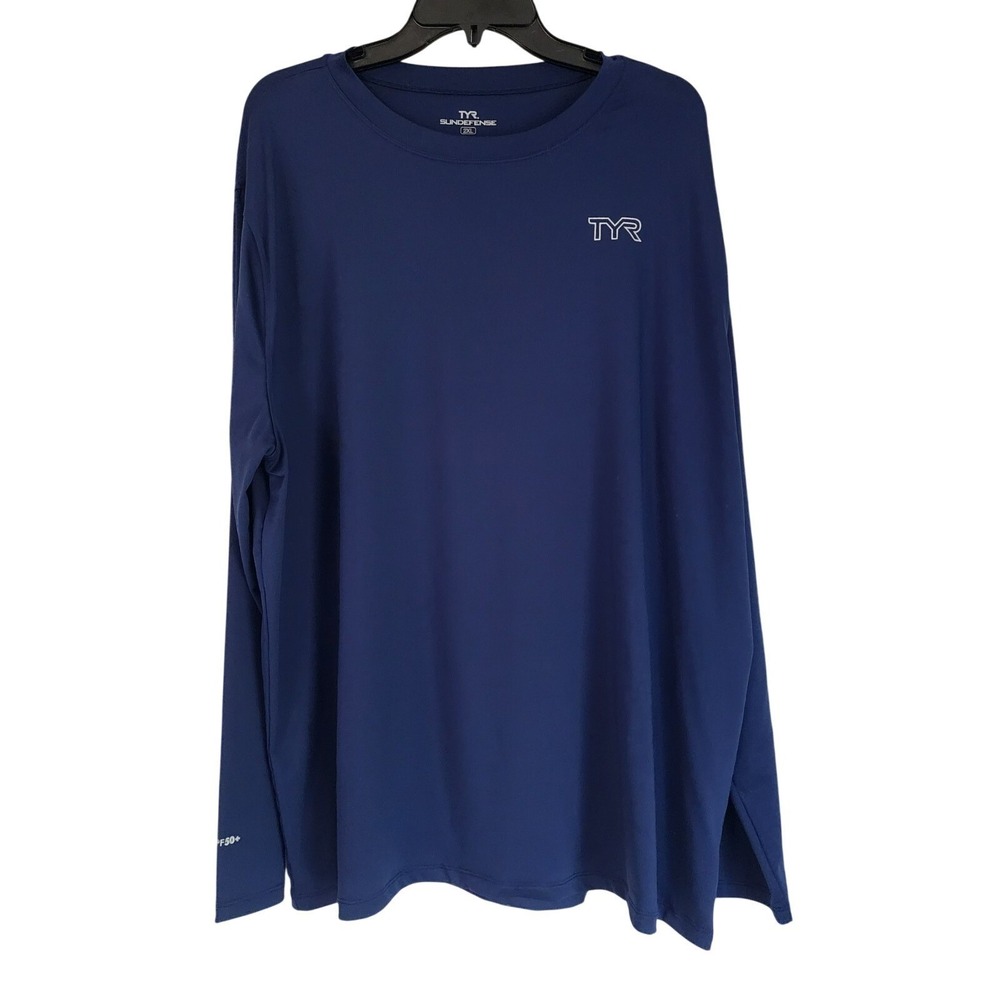 TYR Sundefense Shirt Blue Performance Lightweight Long Sleeve SPF 50 Mens 2XL